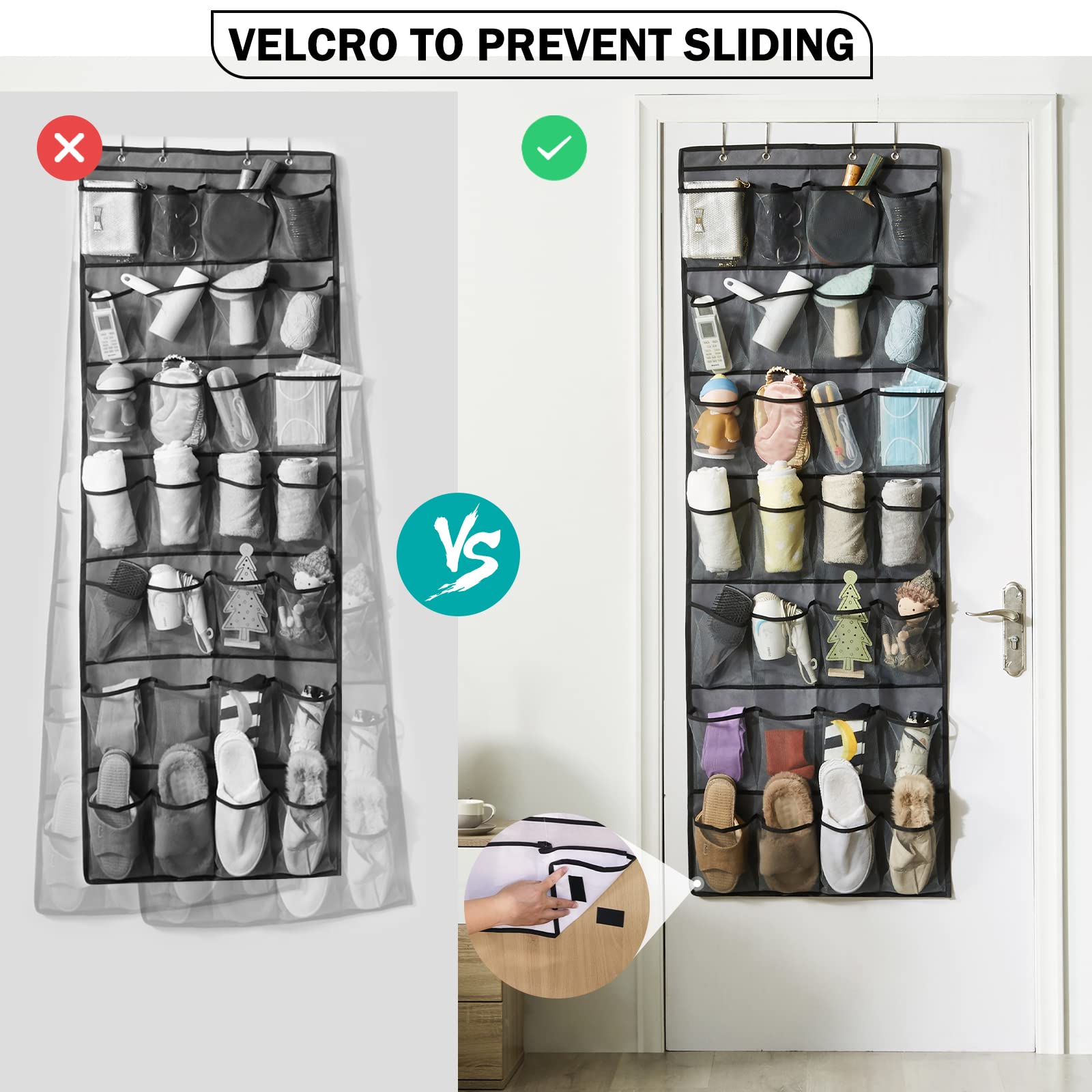 Over Door Shoe Organizer with 28 Extra Large Mesh Pockets - Space Saving Hanging Shoe Rack for Closet, Bedroom & Entryway Organization (Black)