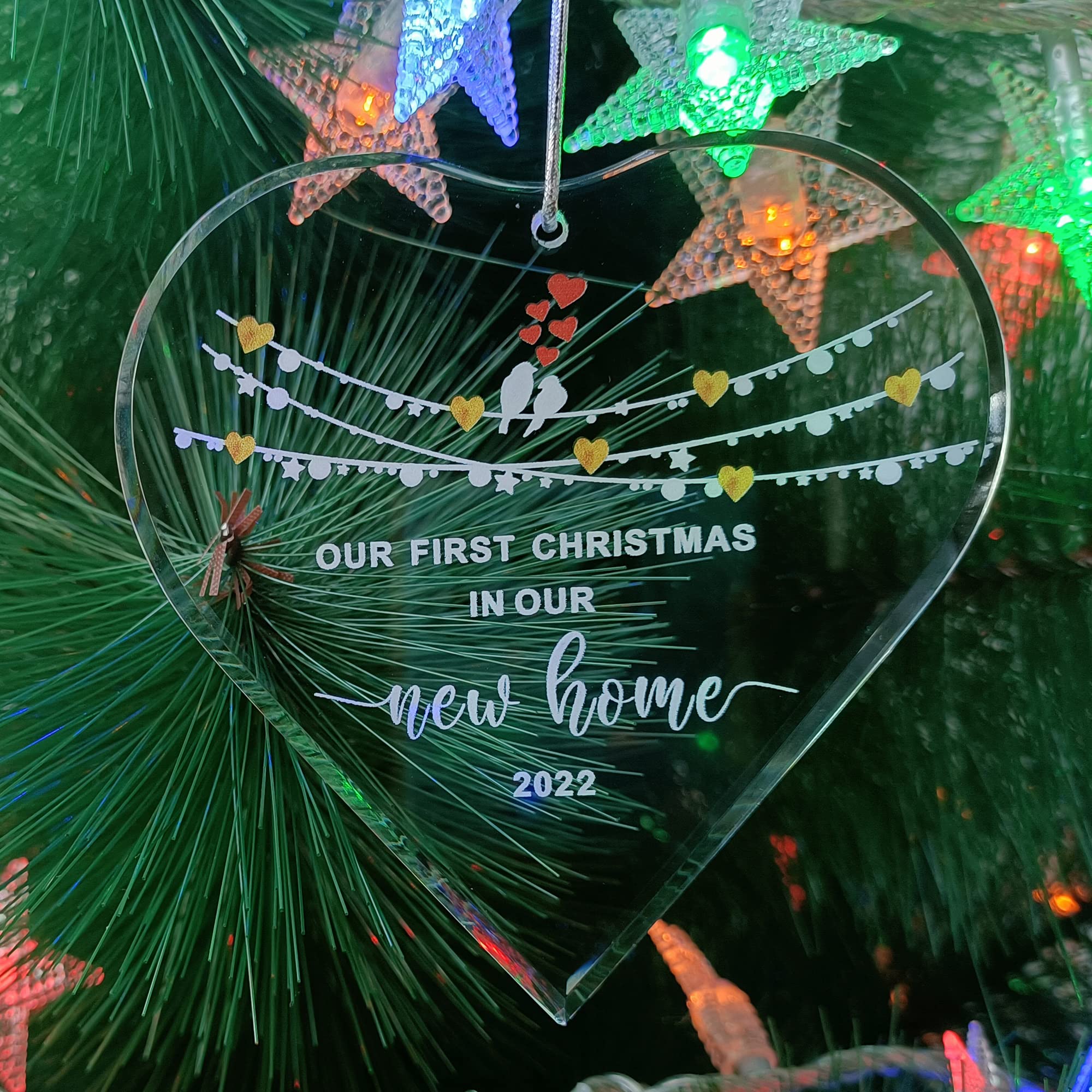 Crystal Glass Heart Shape Christmas Ornament - First Home Keepsake for Newlyweds & Housewarming Gift | Perfect for Holiday Decor, Wedding Anniversary & Christmas Tree Decoration