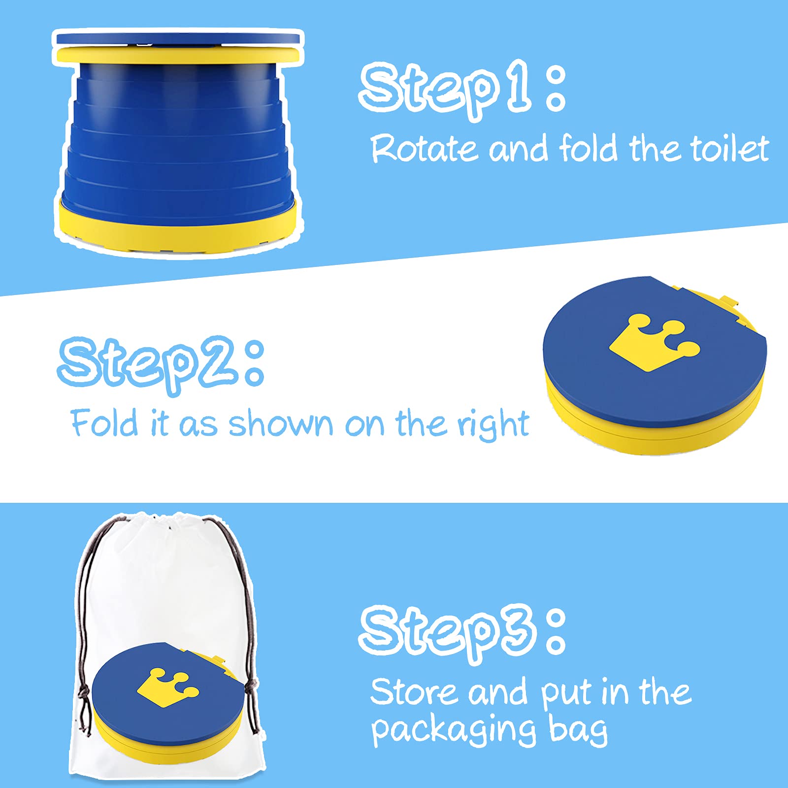 Foldable Portable Potty Seat for Toddlers - Kids Travel Training Toilet Chair with Storage Bag | Indoor & Outdoor Use for Home, Camping, Travel & Emergency Situations (Blue)