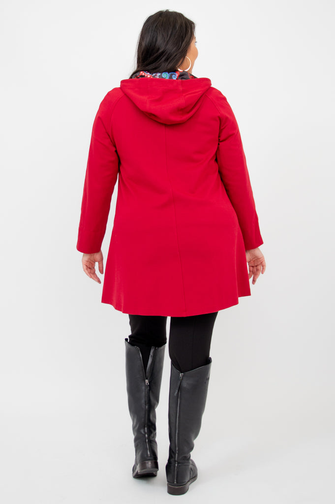 Florence Women's Winter Coat with Faux Fur Collar - Soft Modal Fabric, Elegant Lipstick Red Color - Perfect for Office, Parties & Cold Weather Outfits