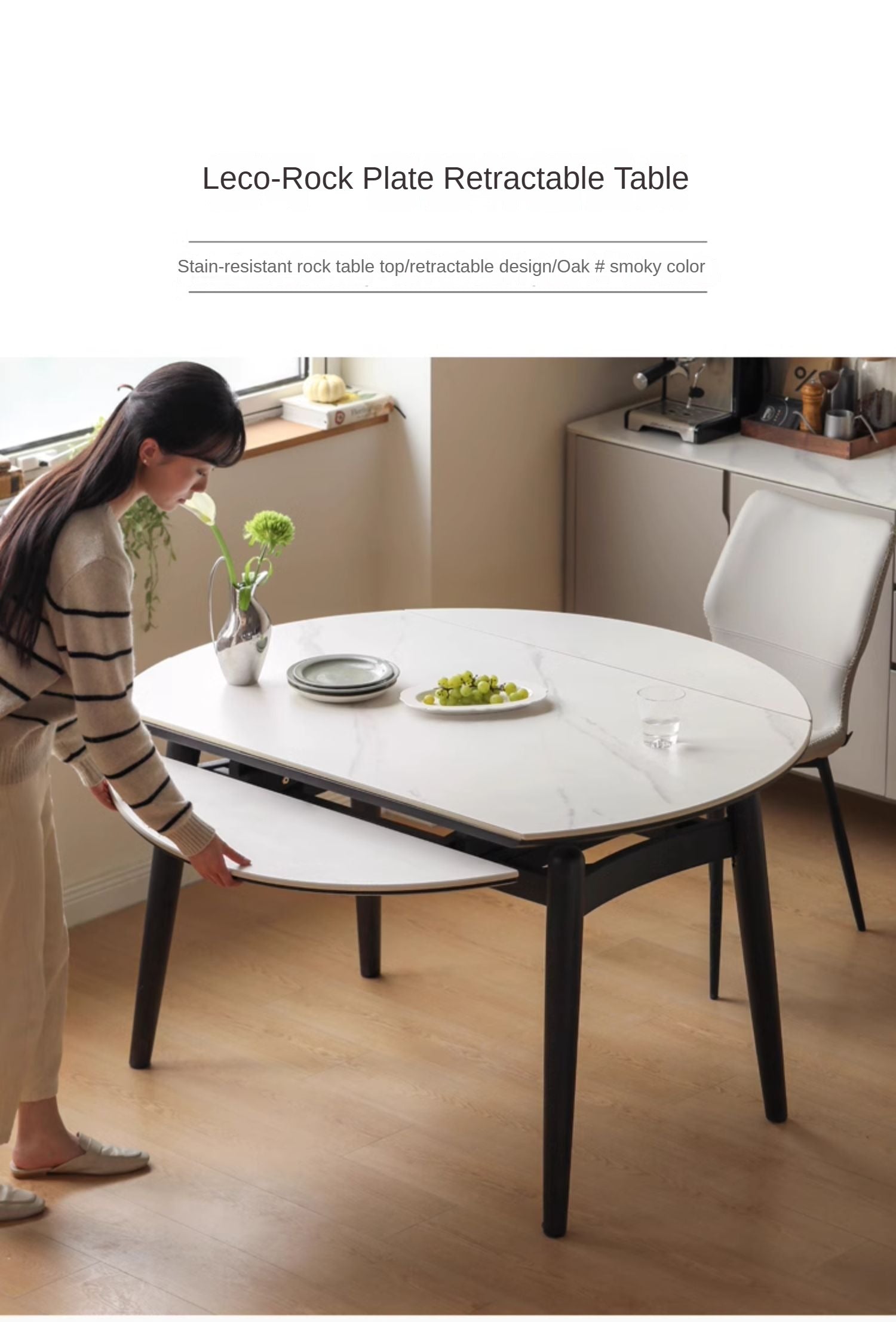 Oak Solid Wood Extendable Dining Table - Light Luxury Rock Design for Modern Home & Entertaining | Perfect for Small Spaces & Dinner Parties