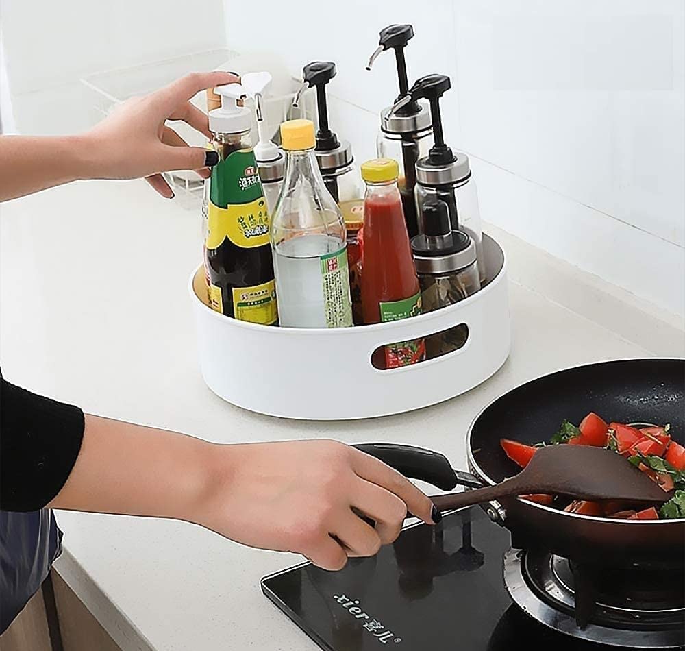 SK Trades 360° Rotating Kitchen Organizer Tray - Multi-Purpose Lazy Susan for Spices, Cosmetics & Pantry Storage | Space-Saving Spice Rack Organizer for Countertop, Cabinet & Bathroom Use