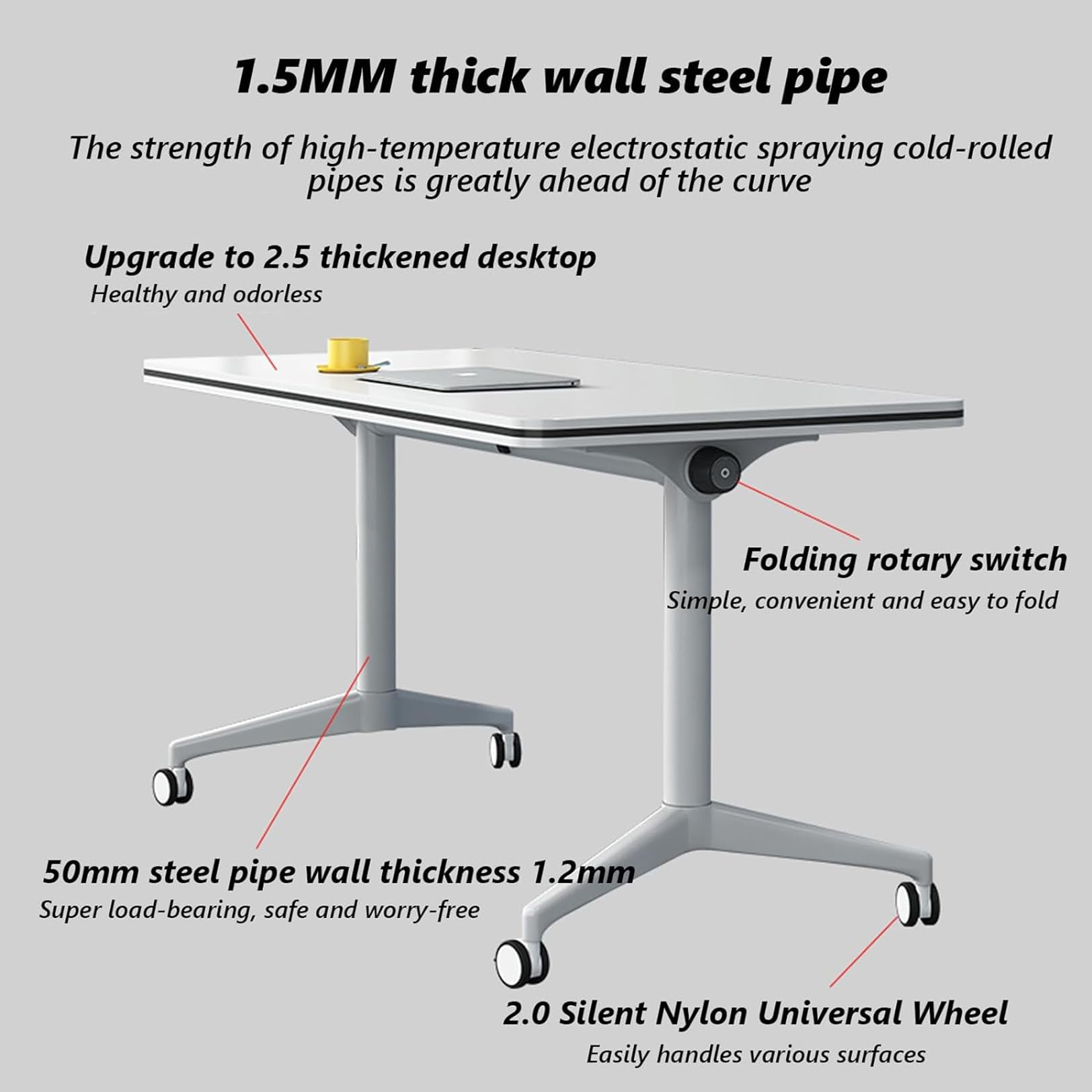 Foldable Conference Table with Wheels - Portable Meeting & Seminar Table for Office, Classroom, Training Room - Ideal for Business Meetings, Team Collaboration & Educational Workshops