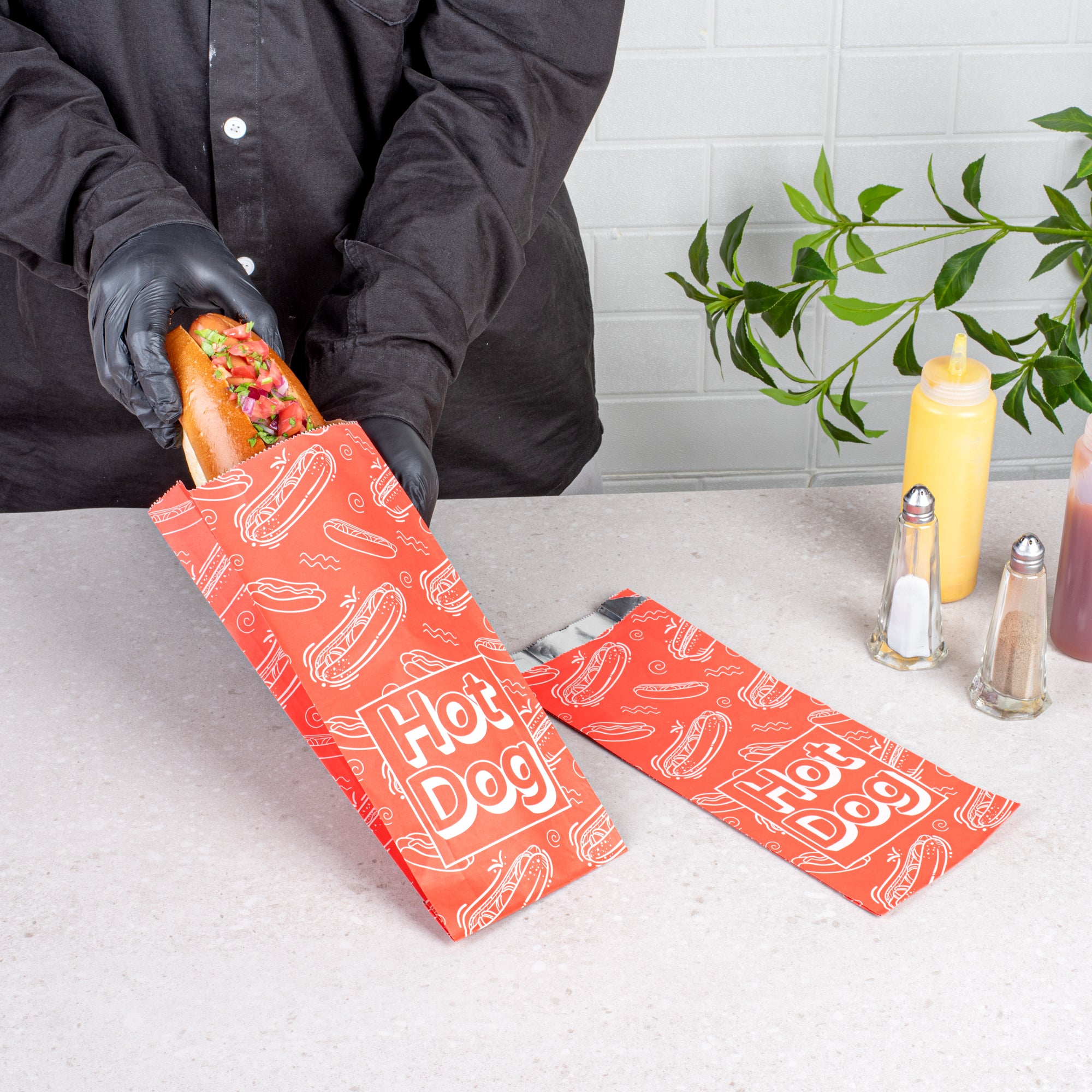 Premium Red Printed Hot Dog Foil Bags - 4.5