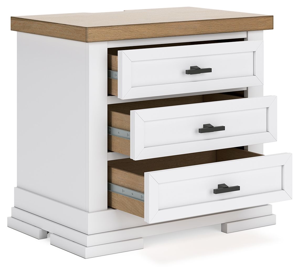 Ashbryn White & Natural Three-Drawer Nightstand - Bedside Table for Bedroom, Living Room, or Office Storage