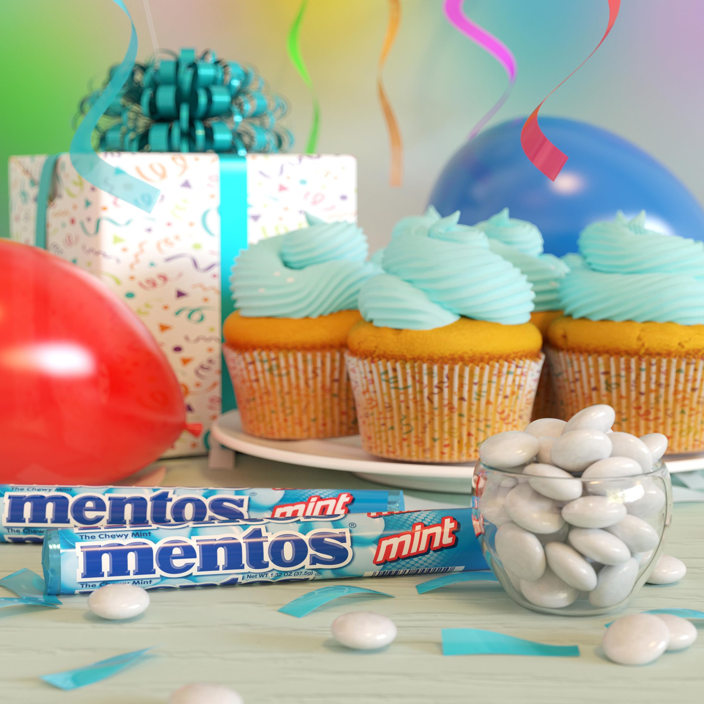 Mentos Chewy Mint Candy Rolls - Fresh Mint Flavor, 1.32oz (15 Rolls) - Perfect for Office Snacks, Travel & On-the-Go Refreshment