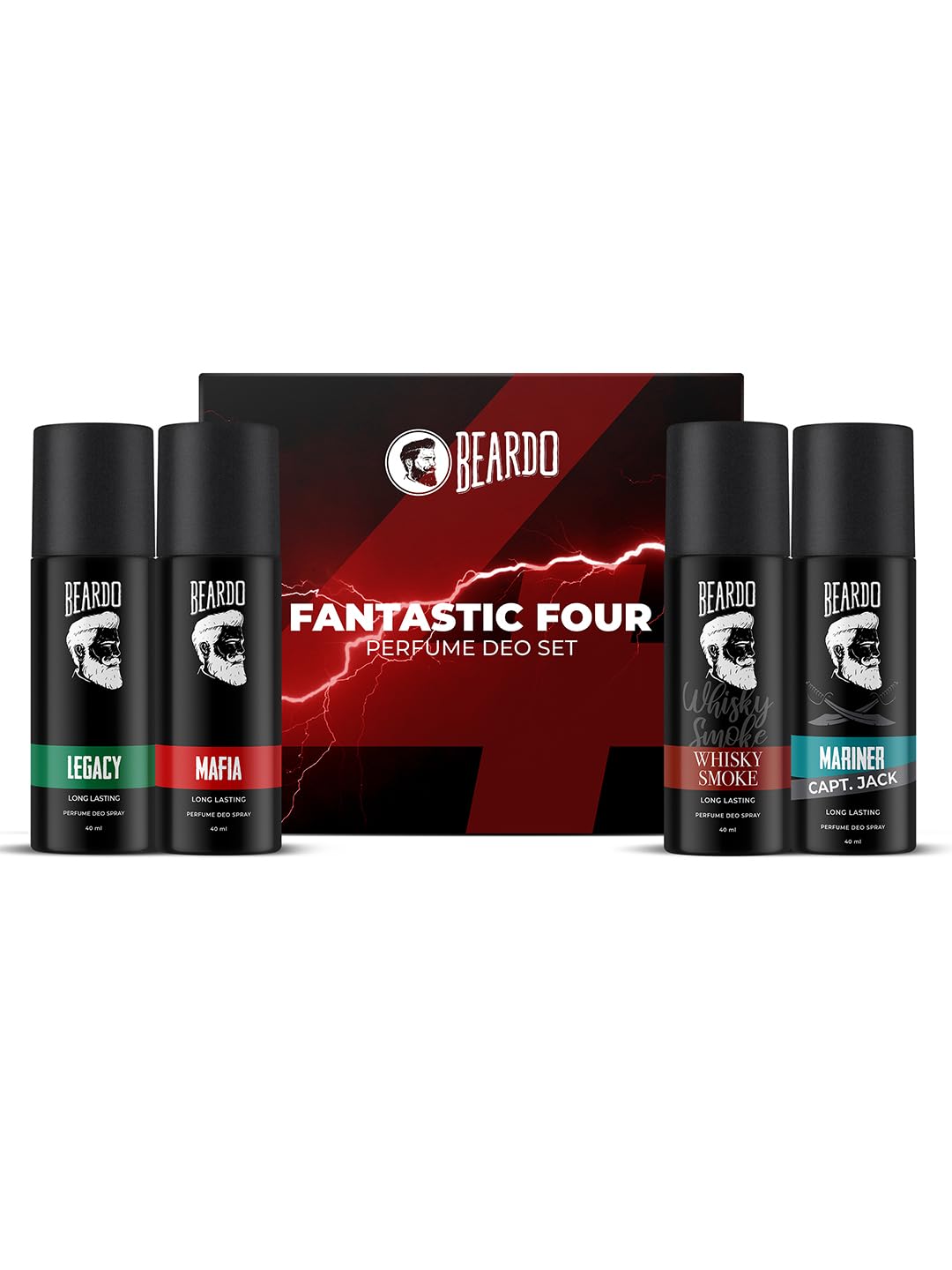 Beardo Fantastic 4 Perfume Body Spray Gift Set for Men - 4X40ml Long Lasting Fragrances (Legacy, Mafia, Mariner Capt Jack, Whisky Smoke) | Valentine's Day Gift for Husband, Boyfriend & Men | Perfect for Date Night, Office & Special Occasions