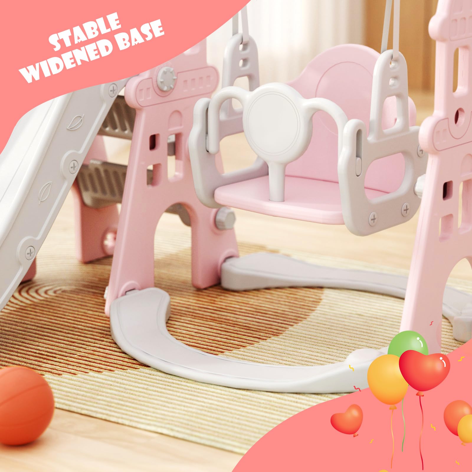 67i Toddler Swing and Slide Set for Kids Age 1-3 Years - Indoor & Outdoor Plastic Playset with Safety Belt, Basketball Hoop, HDPE Material (Pink) - Perfect for Backyard, Garden, Playroom and Preschool Activities