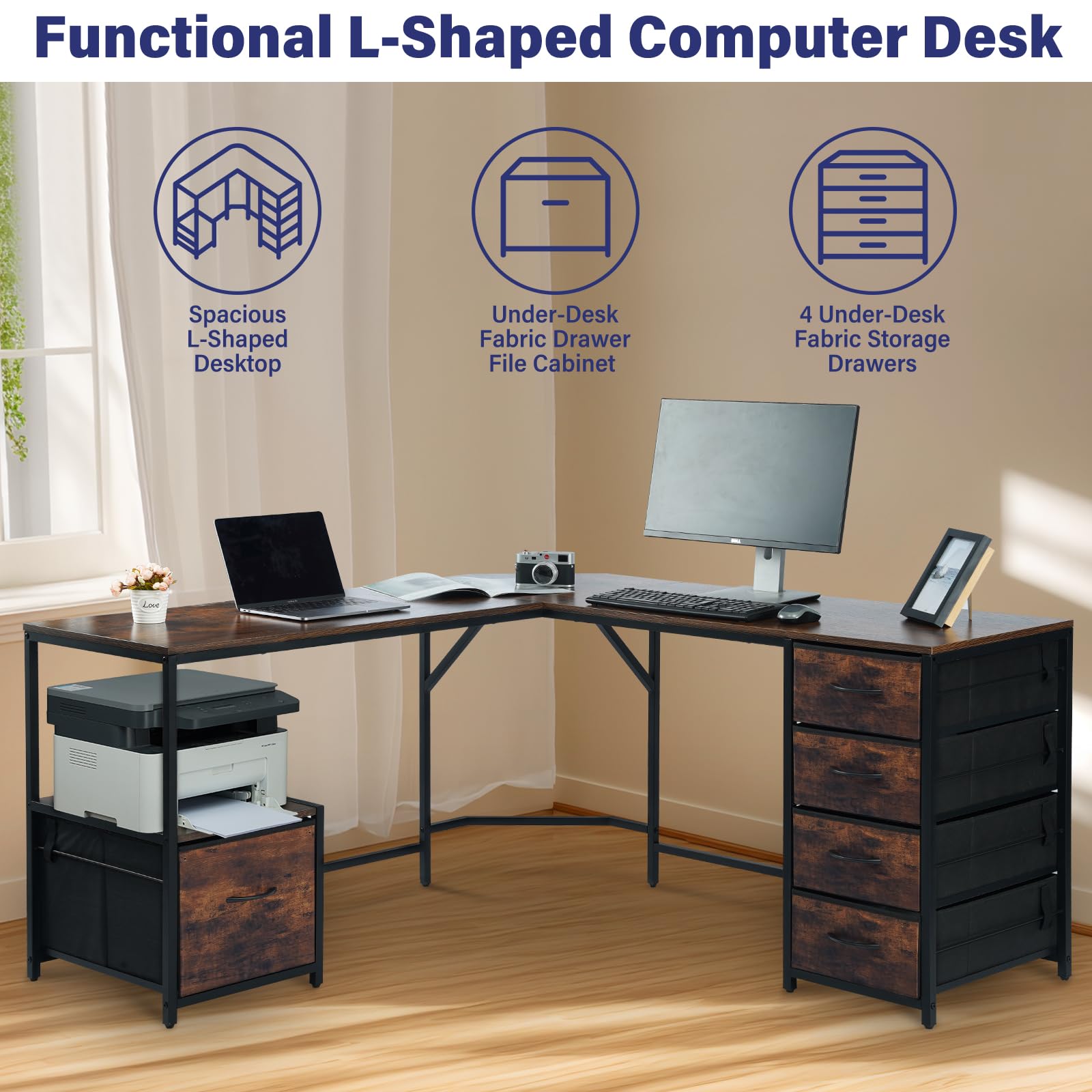 TOPSKY L-Shaped Corner Desk with 18.9