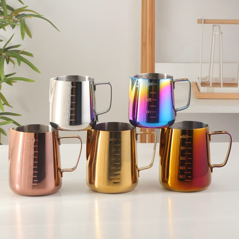 **Meisha 350ml (12oz) Stainless Steel Milk Frothing Pitcher with Decorating Pen - Barista Steaming Pitcher for Coffee, Cappuccino & Latte Art - Orange Red - Perfect for Home & Cafe Use**