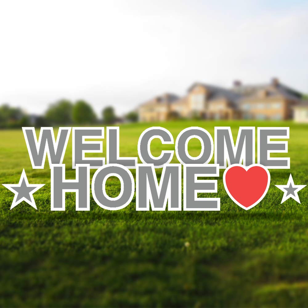 Vispronet 18in Tall Welcome Home Yard Sign with Stakes - Durable Coroplast Outdoor Sign - Weather-Resistant Garden Decoration with Steel Stakes (Grey) - Perfect for Front Yard Greetings, Housewarming Gifts & Holiday Decorations