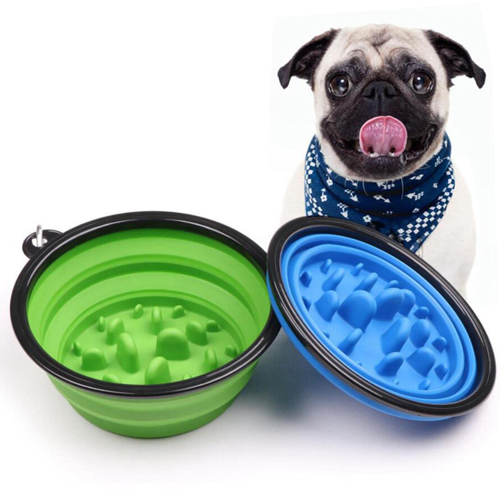 SECRET DESIRE Slow Feeder Dog Bowl - Collapsible Pet Food & Water Dish for Cats & Dogs - Anti-Choking Design for Fast Eaters - Perfect for Travel, Camping & Home Use (Green)