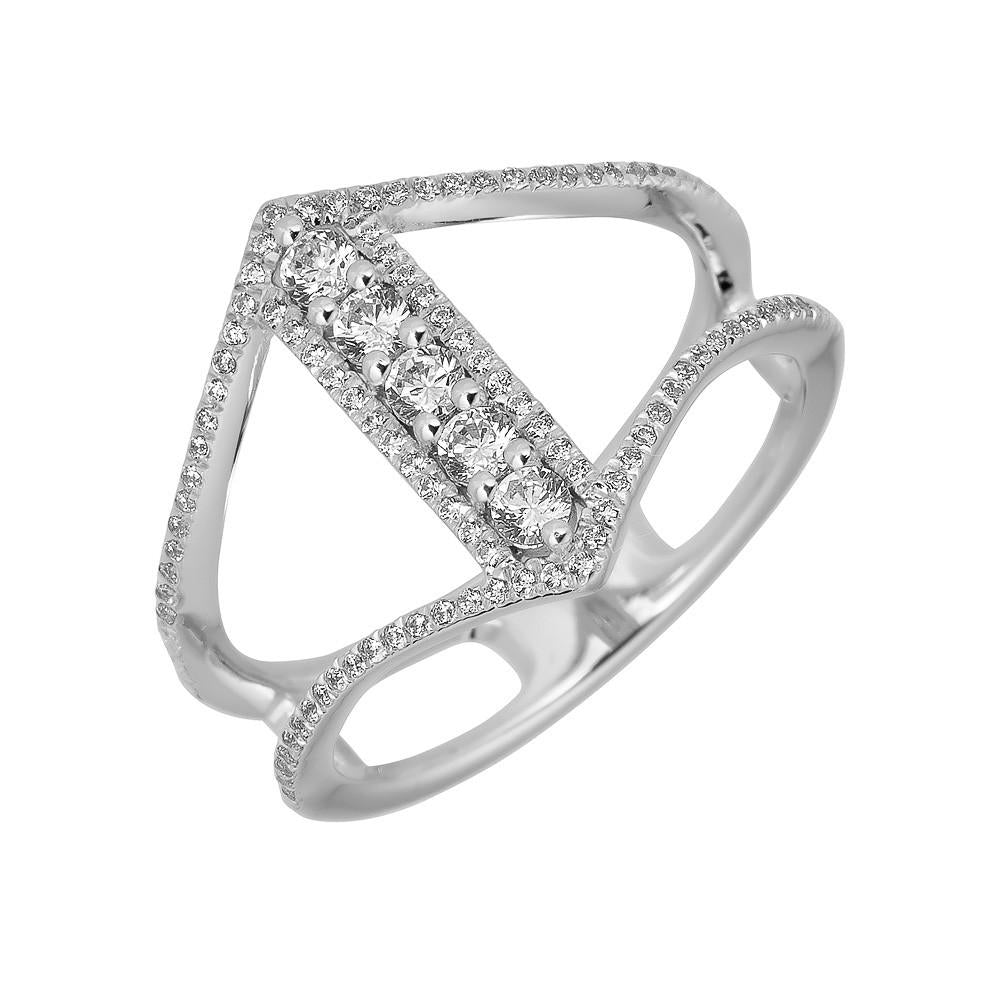 14KT Gold 0.45 CTW Diamond Flared 2 Row Bar Ring for Women - Elegant Stackable Wedding Band, Anniversary Gift, Everyday Jewelry for Special Occasions