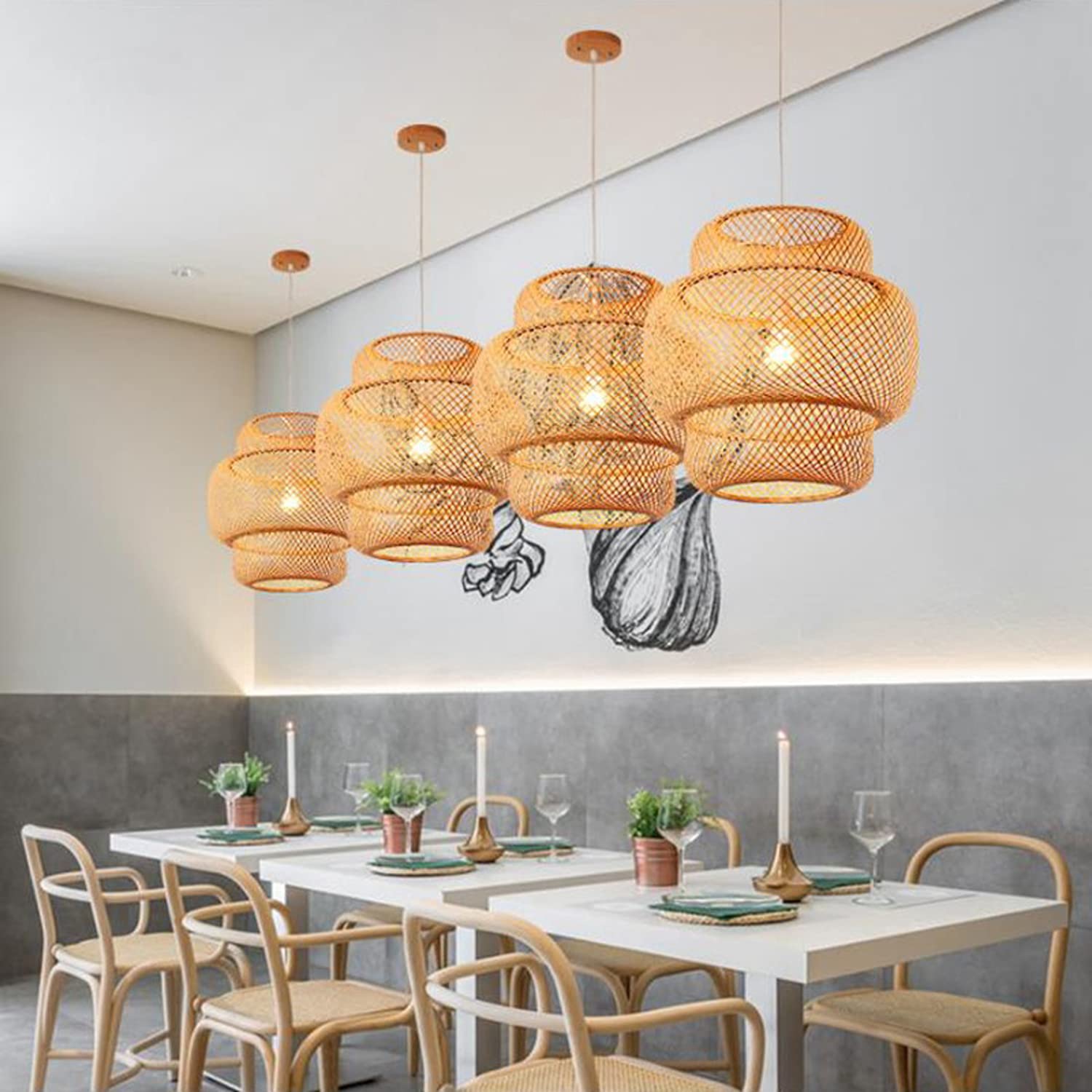 Modern Hand-Woven Bamboo LED Pendant Light - Birdcage Style Chandelier with E27 Socket for Kitchen, Living Room, Bedroom & Restaurant Decor | Eco-Friendly Hanging Lamp for Indoor & Outdoor Use