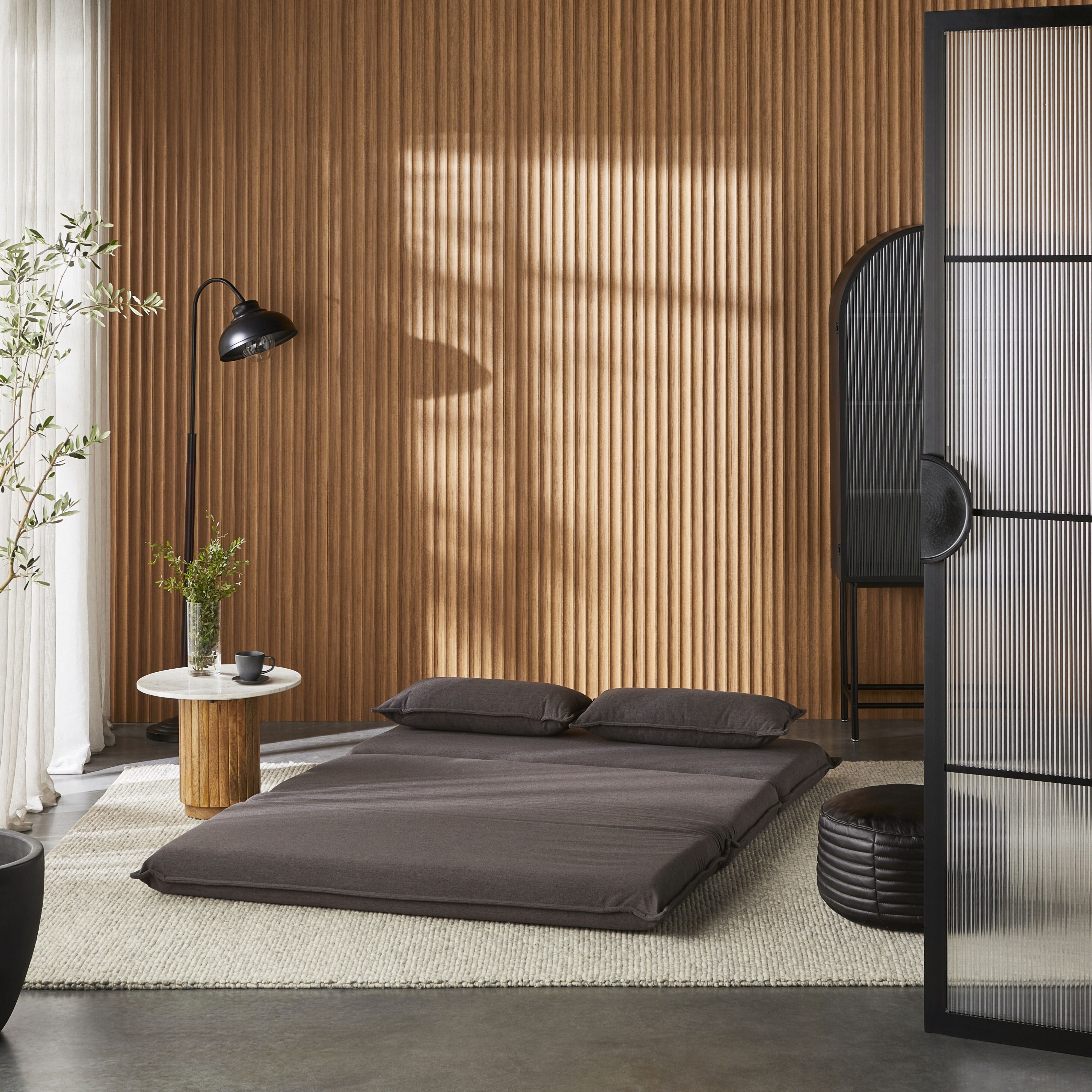 Bribie Double Sofa Bed Charcoal Grey - Convertible Sleeper Sofa for Small Spaces, Guest Room & Apartment Living - Comfortable Futon Couch with Storage