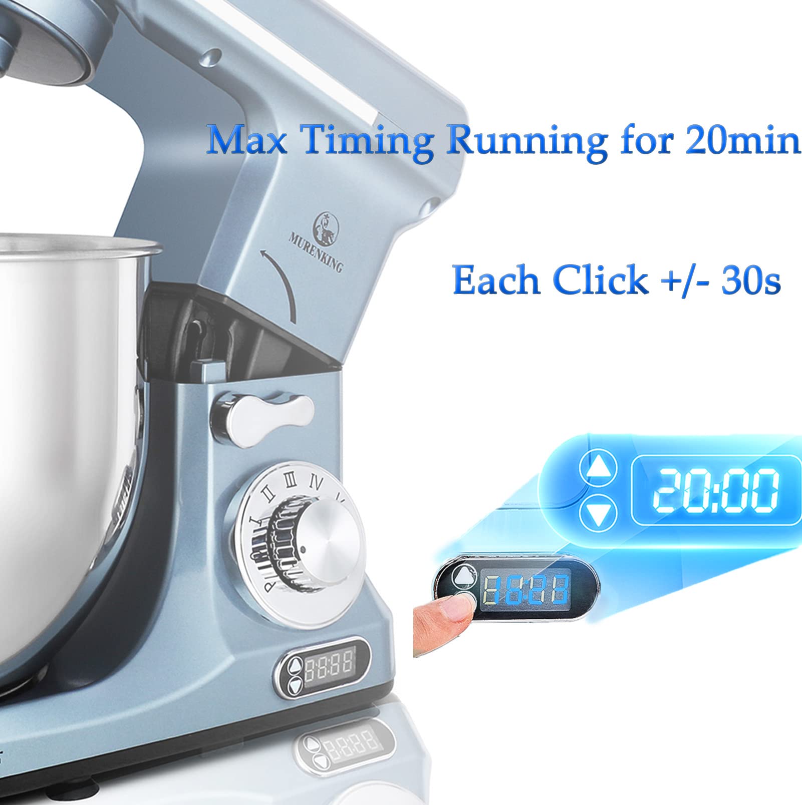 Professional 6-Qt Stand Mixer with Timer - 500W 6-Speed Tilt-Head Electric Kitchen Mixer (Silver Blue) - Perfect for Baking Cakes, Cookies, Bread & Dough Kneading