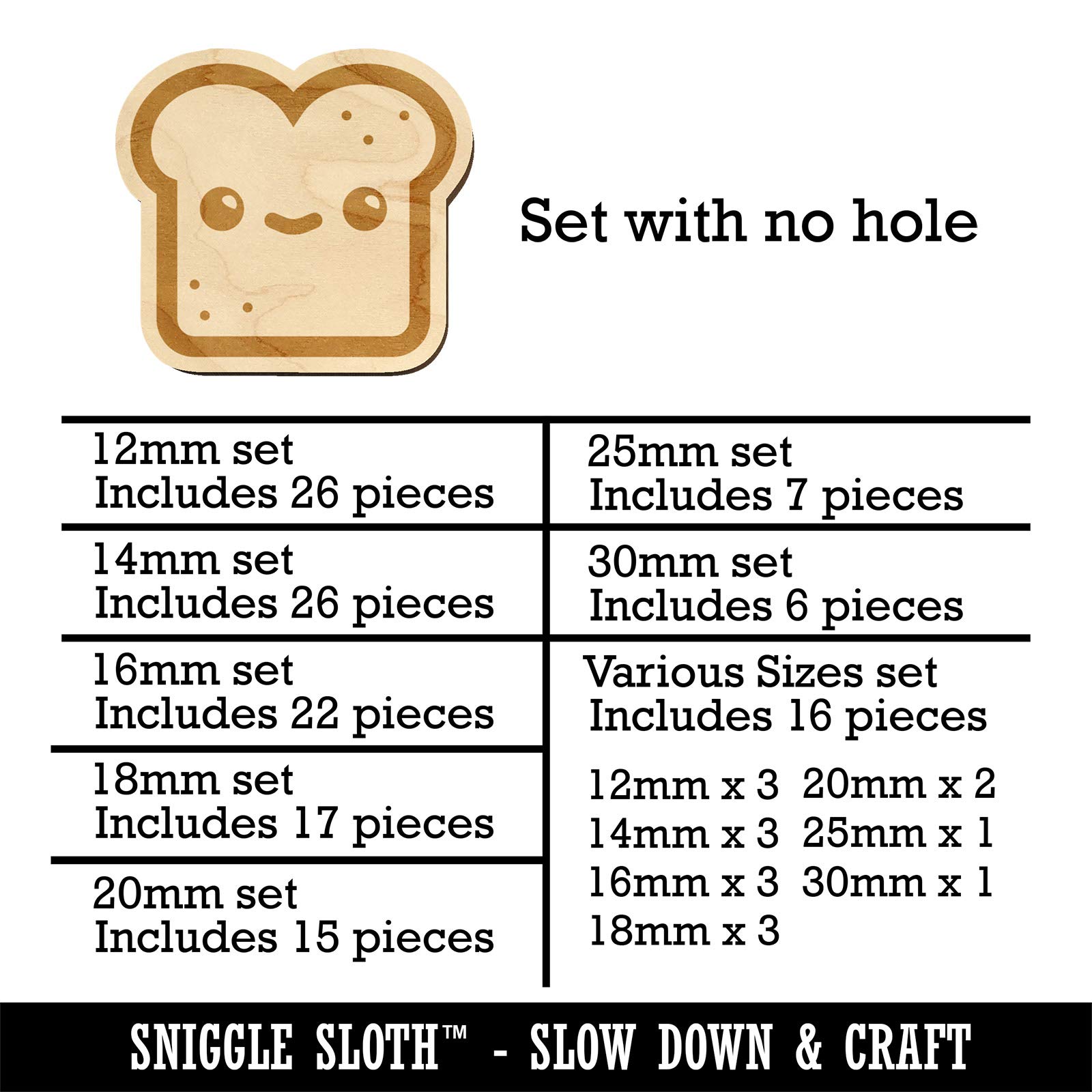 Kawaii Happy Toast Bread Mini Wood Charms for DIY Jewelry & Crafts - 18mm (17pcs) - No Hole - Perfect for Scrapbooking, Keychains & Resin Projects