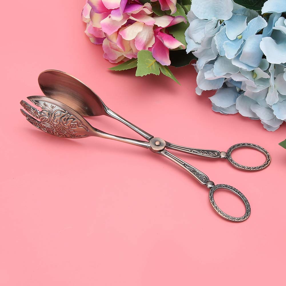 9.1 Inch Stainless Steel Bread Tongs - Food Grade Kitchen Clamps for Bread, Cake, Pastry - Heat Resistant Serving Utensil for Baking, BBQ, Picnics & Home Use (Red Bronze)