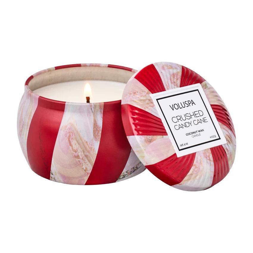 Crushed Candy Cane Scented Mini Tin Candle - Holiday Home Decor, Christmas Gift & Winter Aromatherapy for Cozy Nights