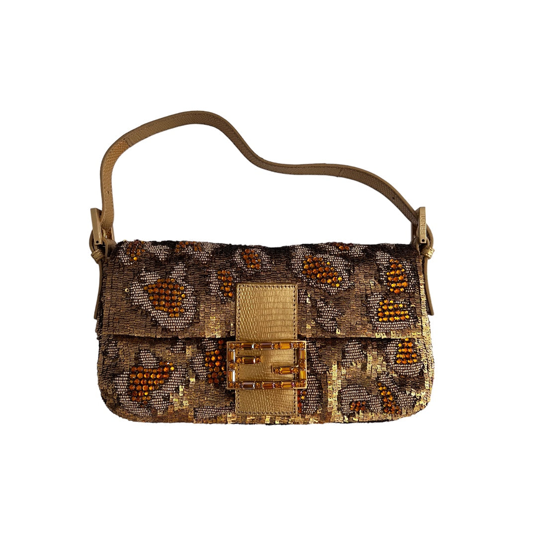 Fendi Gold Grape Sequin Baguette Bag - Luxury Designer Handbag for Women | Perfect for Parties, Weddings & Evening Events