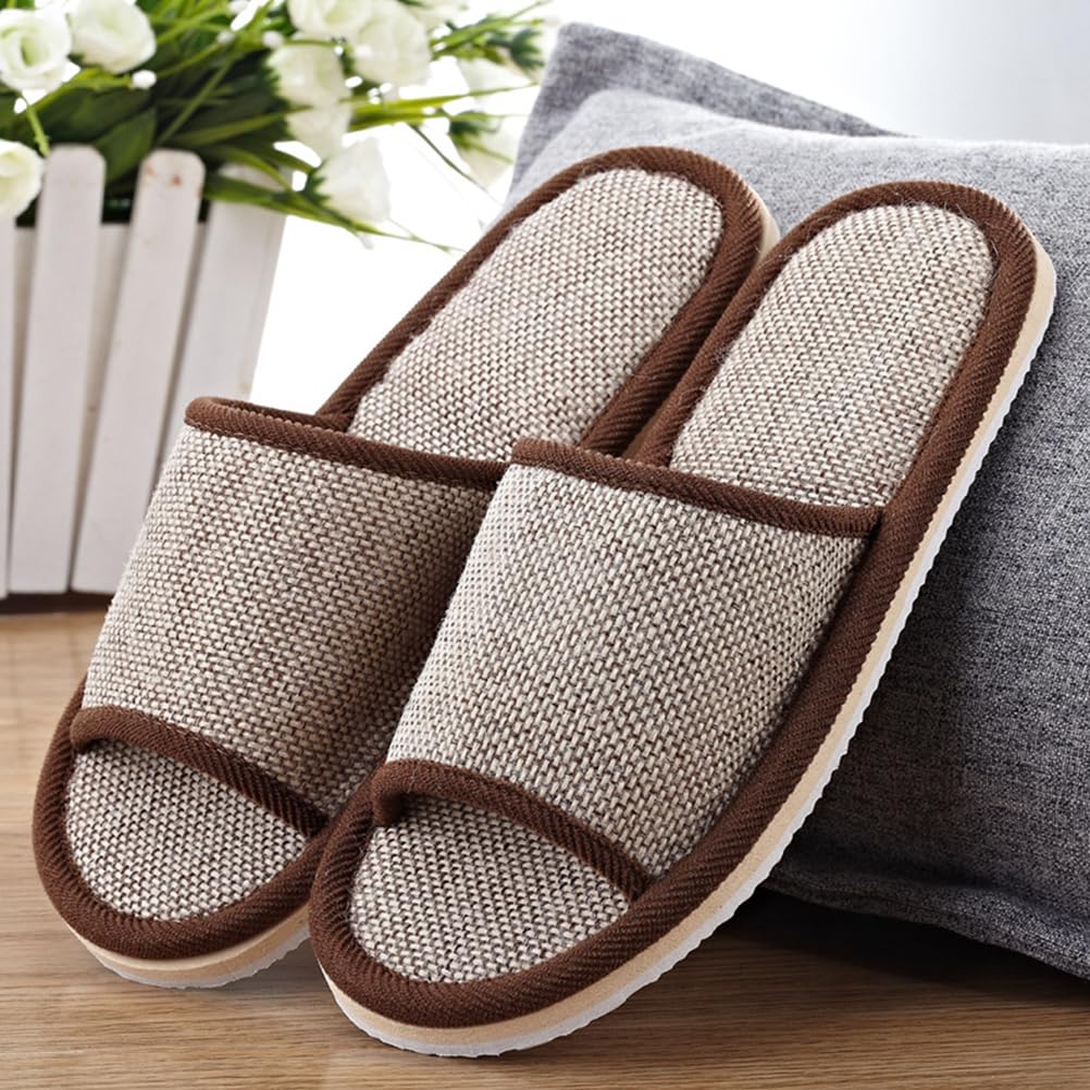 Ciieeo Cotton Linen Slippers for Men & Women - 2 Pairs Breathable Open Toe House Shoes (26cm) - Soft Home & Hotel Slippers for Indoor Comfort, Spa Relaxation and Guest Use