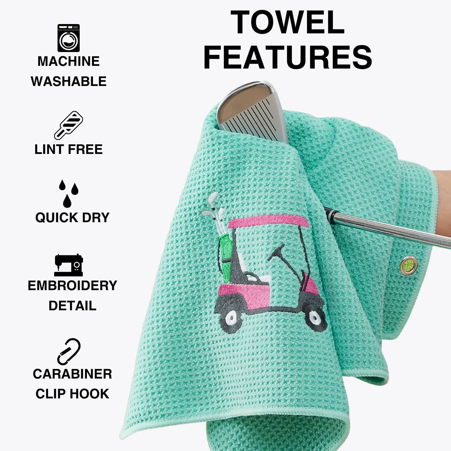 Custom Embroidered Golf Towel Set - Premium Microfiber Waffle & Ball Towels for Golf Bags & Carts - Ideal Golf Accessories & Gifts for Men, Women & Kids - 2-Pack with Cart Ball Design - Perfect for Golf Tournaments, Practice Sessions & Clubhouse Gifting