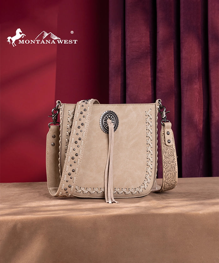 Montana West Genuine Leather Tooled Whipstitch Crossbody Purse for Women - Stylish Handbag for Everyday Use, Travel & Shopping
