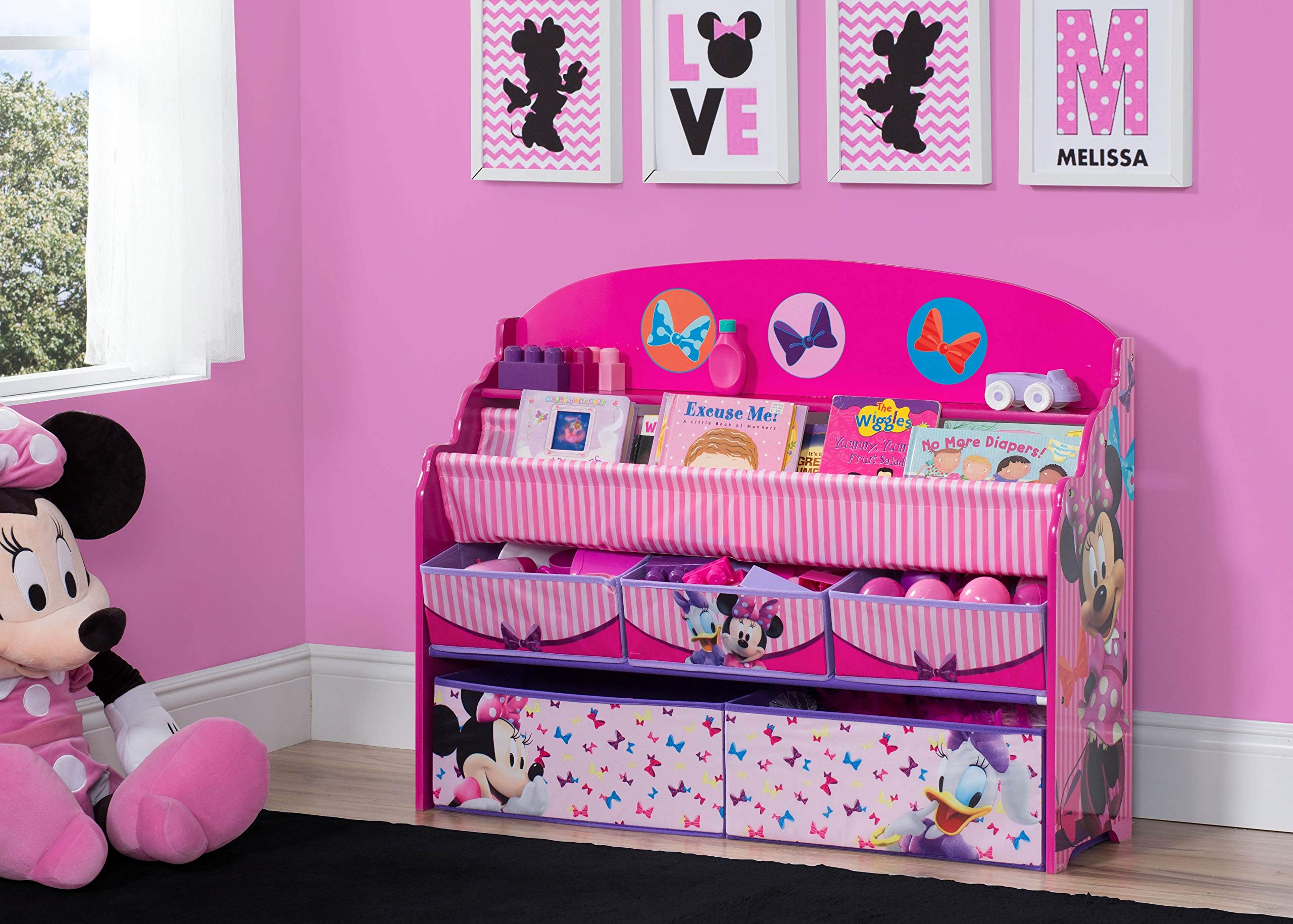 Delta Children Deluxe Book & Toy Organizer with Disney Minnie Mouse Design - Kids Bedroom Storage Solution for Books, Toys & School Supplies | Perfect for Playrooms, Daycares & Nursery Organization