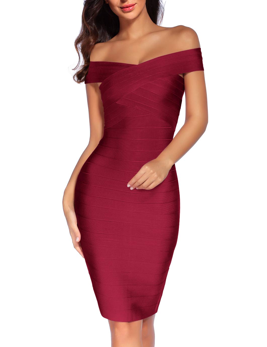 Madam Uniq Women's Off Shoulder Bandage Bodycon Dress - Sexy Club Cocktail Party & Wedding Guest Dress for Night Out, Date Night, and Special Occasions
