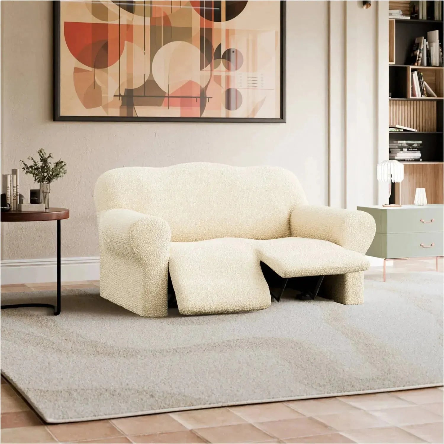 2 Seater Recliner Slipcover - Mille Righe Collection | Stretchable Sofa Cover for Living Room, Home Theater & Family Room Protection