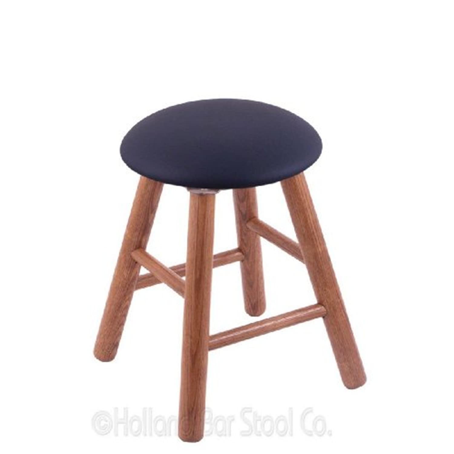 Oak Vanity Stool with Dark Blue Allante Seat - Medium Finish Wooden Bathroom Stool for Makeup Dressing Table, Bedroom Decor & Vanity Area