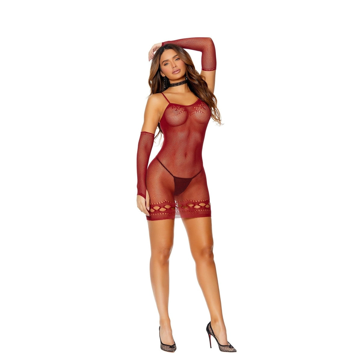 Elegant Burgundy Crochet Mini Dress with Matching Gloves - Perfect for Date Night, Parties & Special Occasions