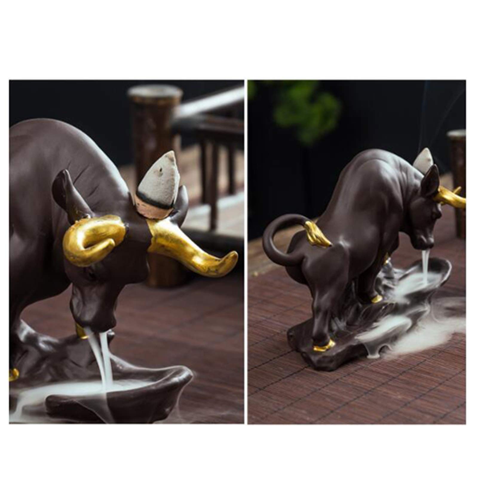 Premium Backflow Incense Burner - Lucky Bull Design for Aromatherapy, Home & Office Décor | Handcrafted Ceramic Incense Holder for Meditation, Yoga, and Relaxation | Perfect Gift for Feng Shui & Zen Lovers