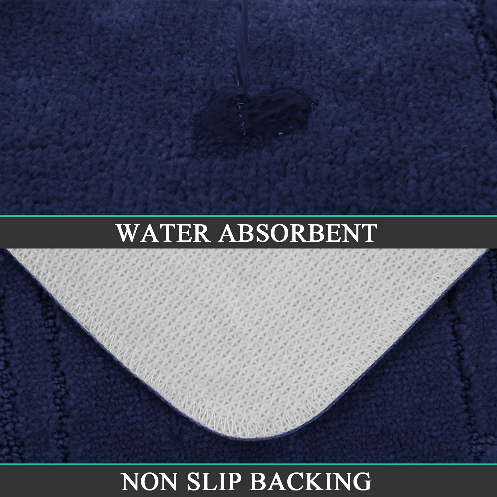 Premium 3-Piece Non-Slip Bathroom Rug Set with U-Shaped Toilet Cover - Super Absorbent Machine Washable Bath Mats for Bathroom Floor - Navy Blue - Perfect for Bathroom Safety and Comfort