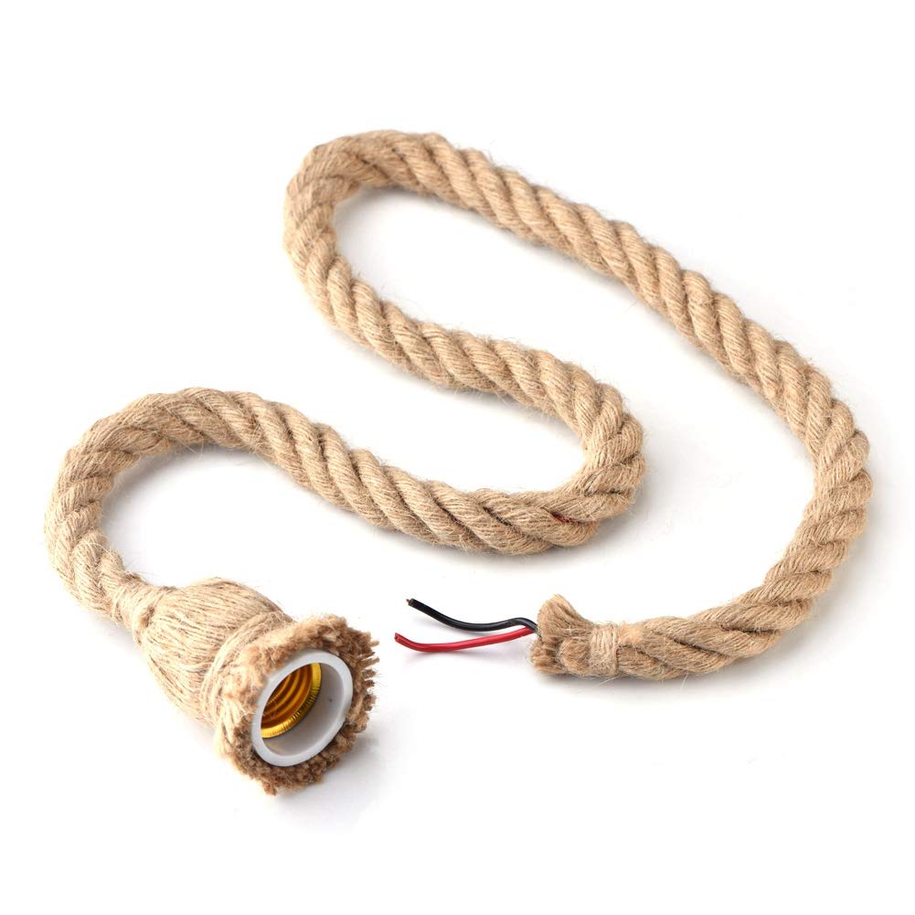Zerone Industrial Rope Pendant Light - 100cm Single Head Vintage Ceiling Lamp for Home, Bar & Themed Parties (Bulb Not Included) | Perfect for Living Room, Restaurant & Cafe Decor