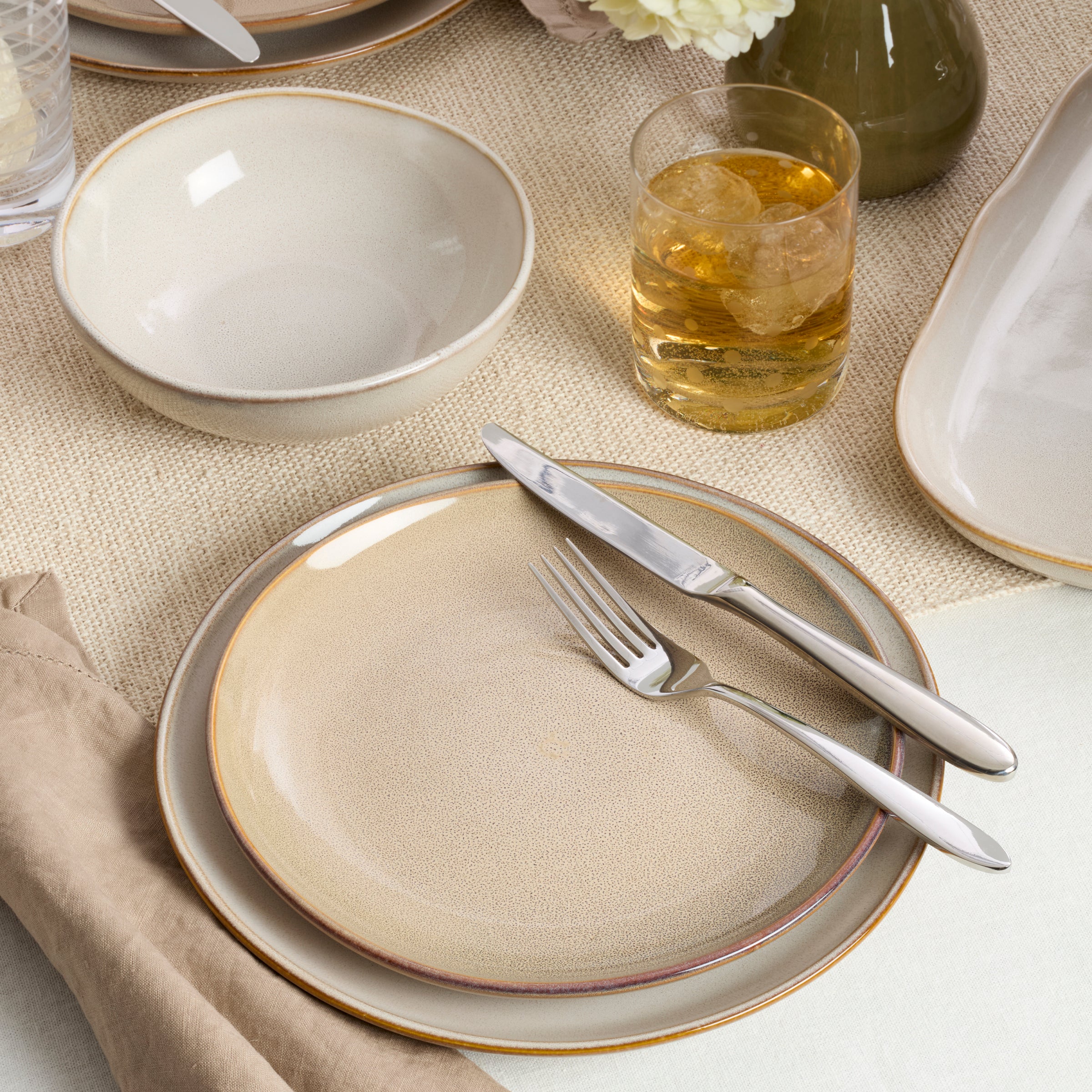 Organic Oatmeal 12-Piece Dinnerware Set - Stoneware Plates, Bowls & Mugs for Everyday Use, Family Dinners & Entertaining Guests