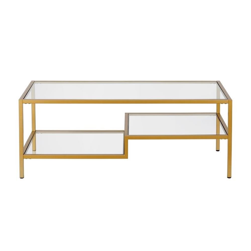 Pemberly Row Metal Double Shelf Coffee Table in Brass and Gold - Modern Living Room Centerpiece for Small Spaces & Home Decor