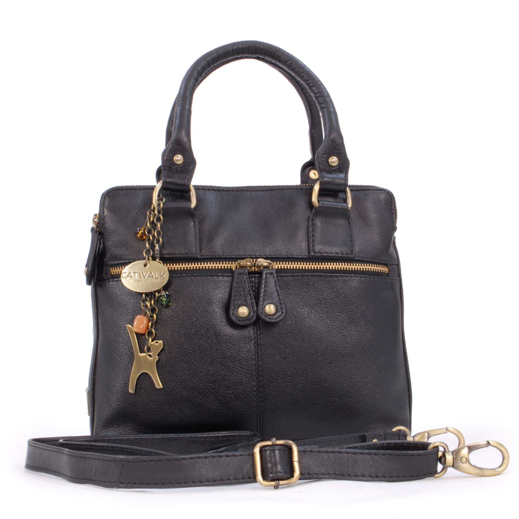 Catwalk Collection Women's Leather Crossbody Bag - Medium Shoulder Purse & Detachable Strap Tote - Vicky Handbag for Work, Travel & Everyday Use