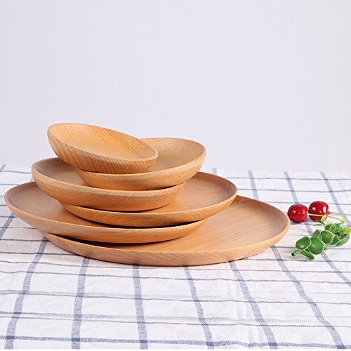 Myuilor Acacia Wood Dinner Plates Set of 3 - 6/8/10 Inch Round Wooden Plates for Dining, Snacks & Appetizers - Handcrafted, Lightweight & Easy Clean - Perfect for Restaurants, Picnics & Home Decor