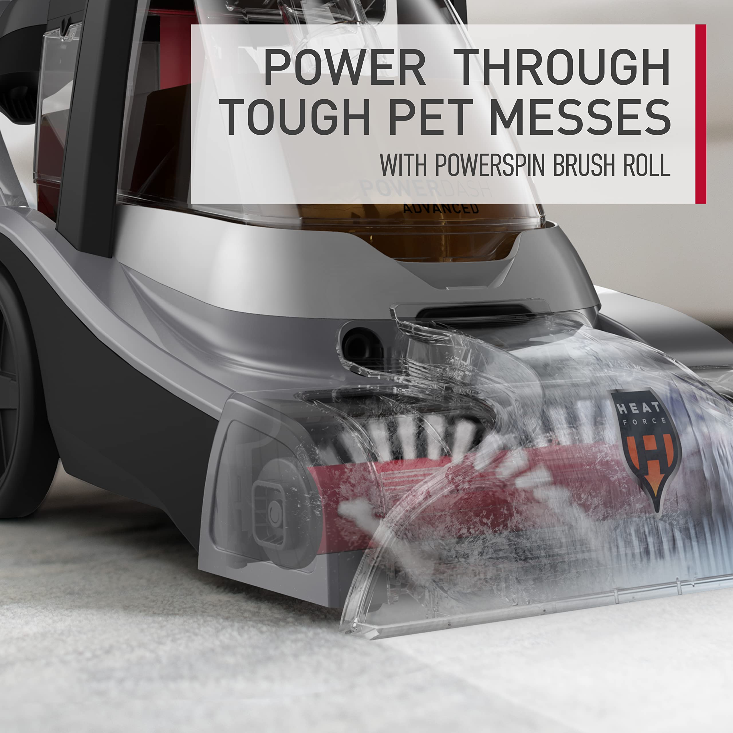 Hoover PowerDash Pet Advanced Compact Carpet Cleaner Machine for Pet Hair & Stains - Lightweight Carpet Shampooer with Above Floor Cleaning - Perfect for Homes with Pets, Kids & High-Traffic Areas - Use with Hoover Cleaning Solution for Fresh, Bright Carpets