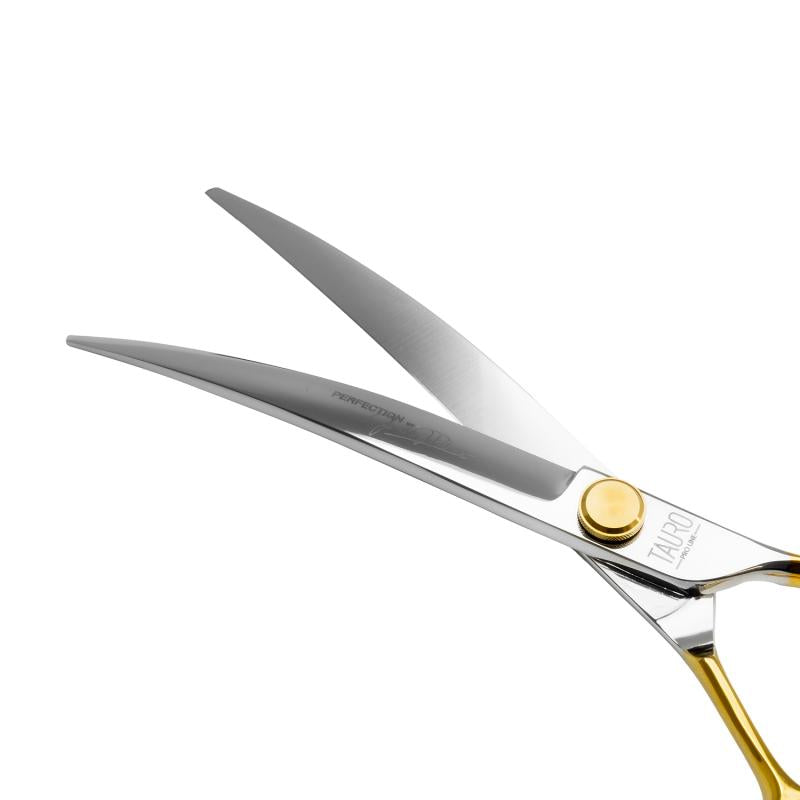Tauro Pro Line Professional Hair Cutting Scissors - 440C Stainless Steel Sharp Blades, Golden Ergonomic Handles, Curved Design for Precision Styling - Perfect for Salon Stylists & Home Haircuts