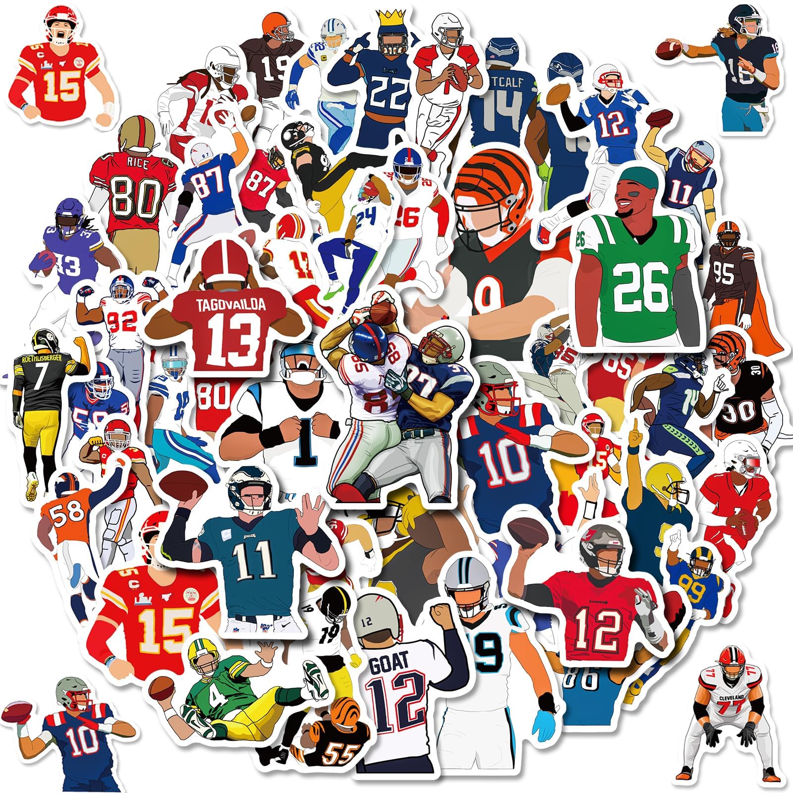 100 Pcs American Football Stickers - NFL Team Decals, Super Bowl Sunday Vinyl Stickers for Water Bottles, Laptops & Phones - Waterproof Sports Stickers for Kids, Teens & Rugby Fans - Perfect for Game Day, School, Gifts & Fan Collections