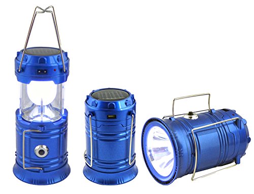 Ultra Bright Solar Rechargeable LED Collapsible Lantern - 2 Pack Waterproof Outdoor Flashlight for Camping, Hiking, Emergency & Power Outages (Blue)