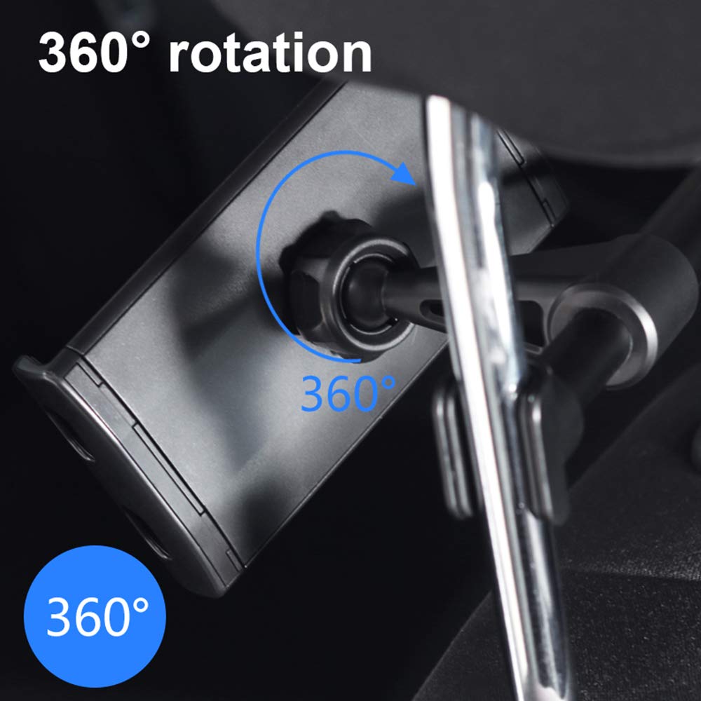 CLM-Tech Universal Car Headrest Tablet Holder - 360° Rotatable Mount for 4-11 Inch Tablets & Smartphones - Black - Perfect for Road Trips & Backseat Entertainment