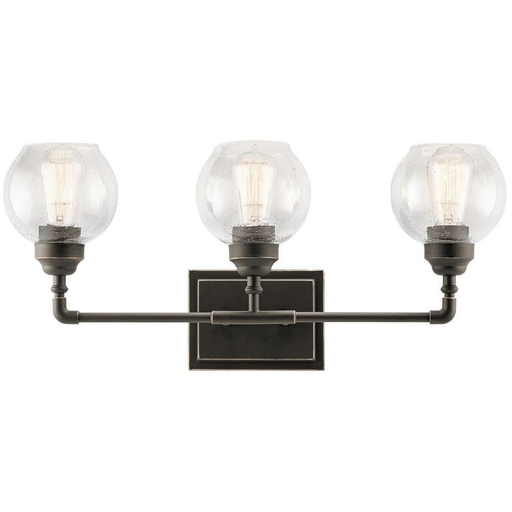 Kichler Niles 24 Inch 3-Light Bathroom Vanity Light Fixture with Clear Seeded Glass Shade in Olde Bronze Finish - Perfect for Bathroom, Powder Room, and Dressing Room Lighting