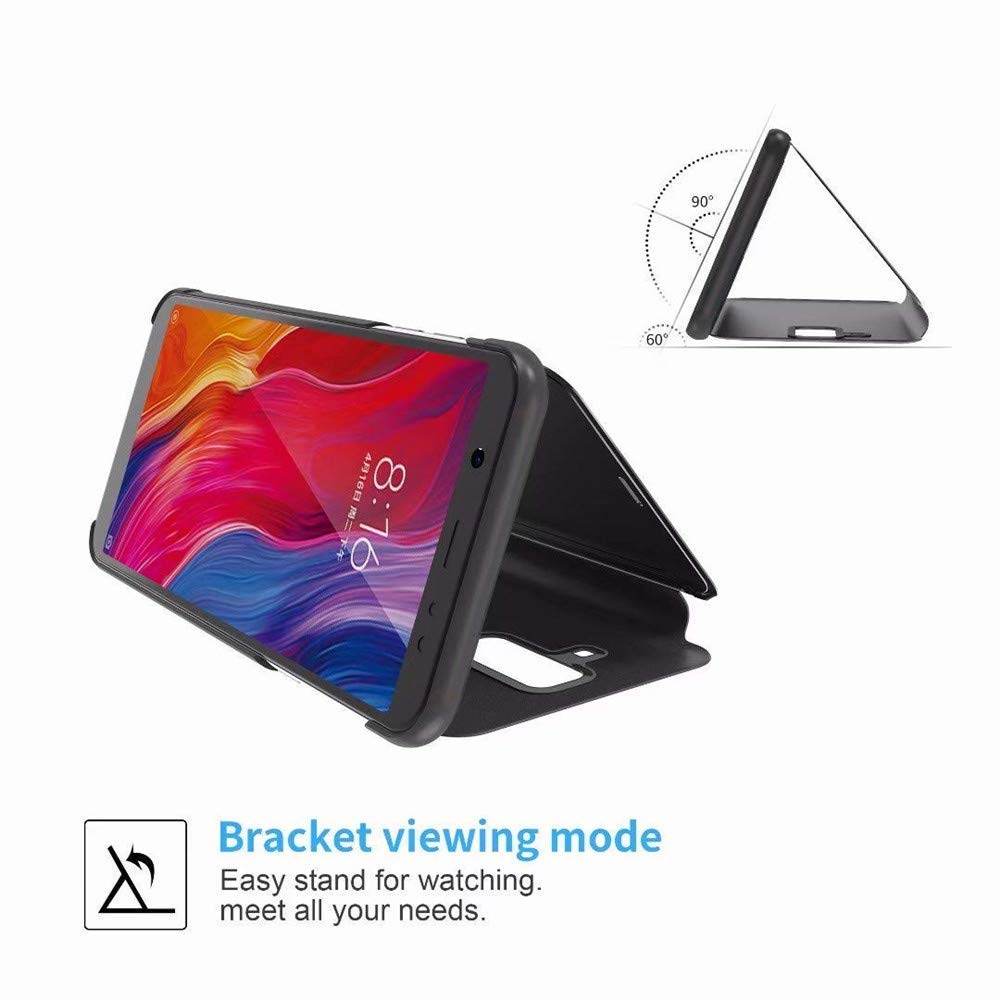 Premium Luxury Mirror Design PU Leather Flip Phone Case for LG Velvet 5G - Clear View Stand Case with Kickstand, Shockproof Full Protection (Purple) - Perfect for Makeup, Selfies & Daily Use