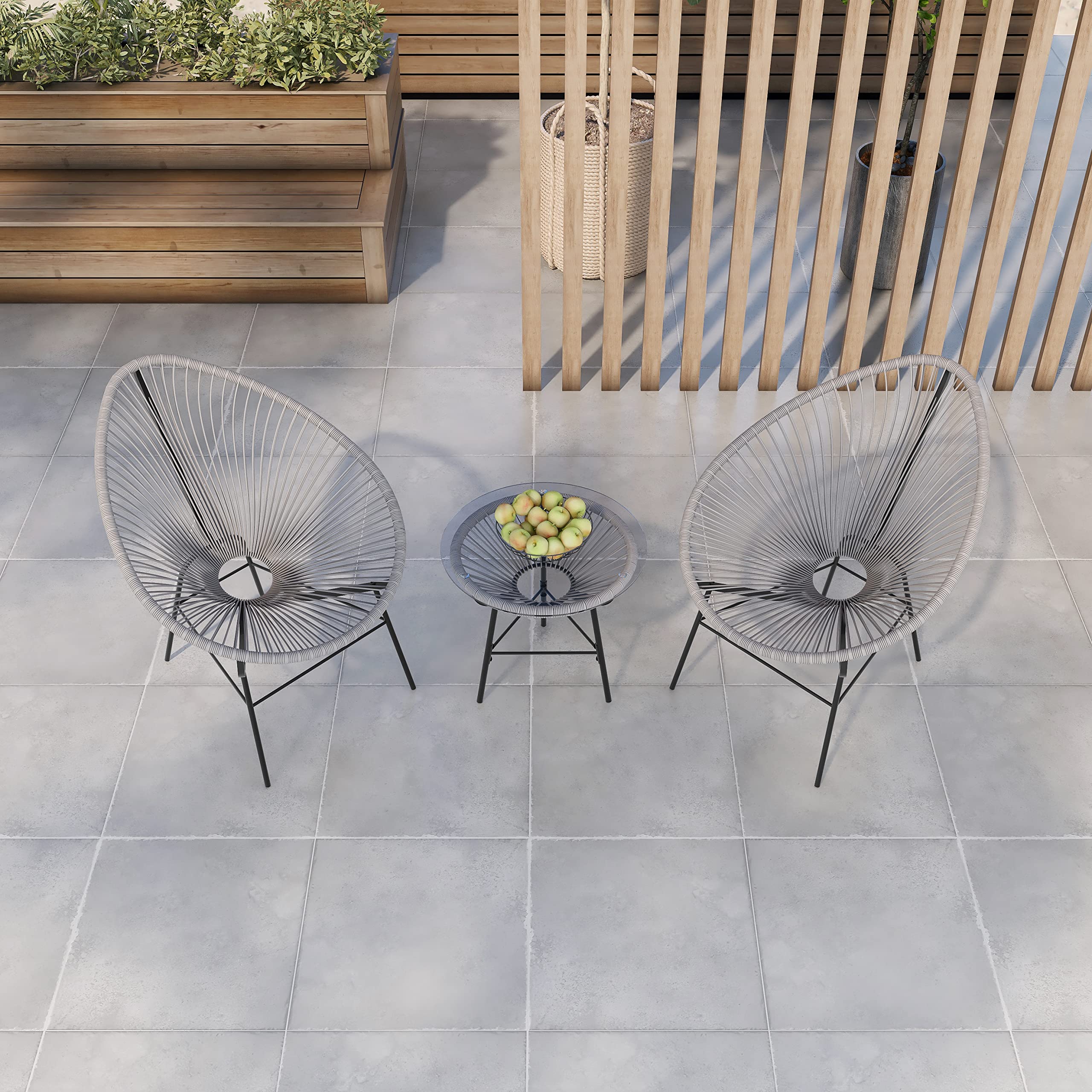 3-Piece Outdoor Patio Furniture Set - All-Weather Hand-Woven PE Rattan Bistro Set with 2 Chairs & Glass Top Coffee Table - Perfect for Backyard, Garden, Balcony & Living Room (Gray & Metal Frame) - Ideal for Relaxing, Entertaining & Outdoor Dining