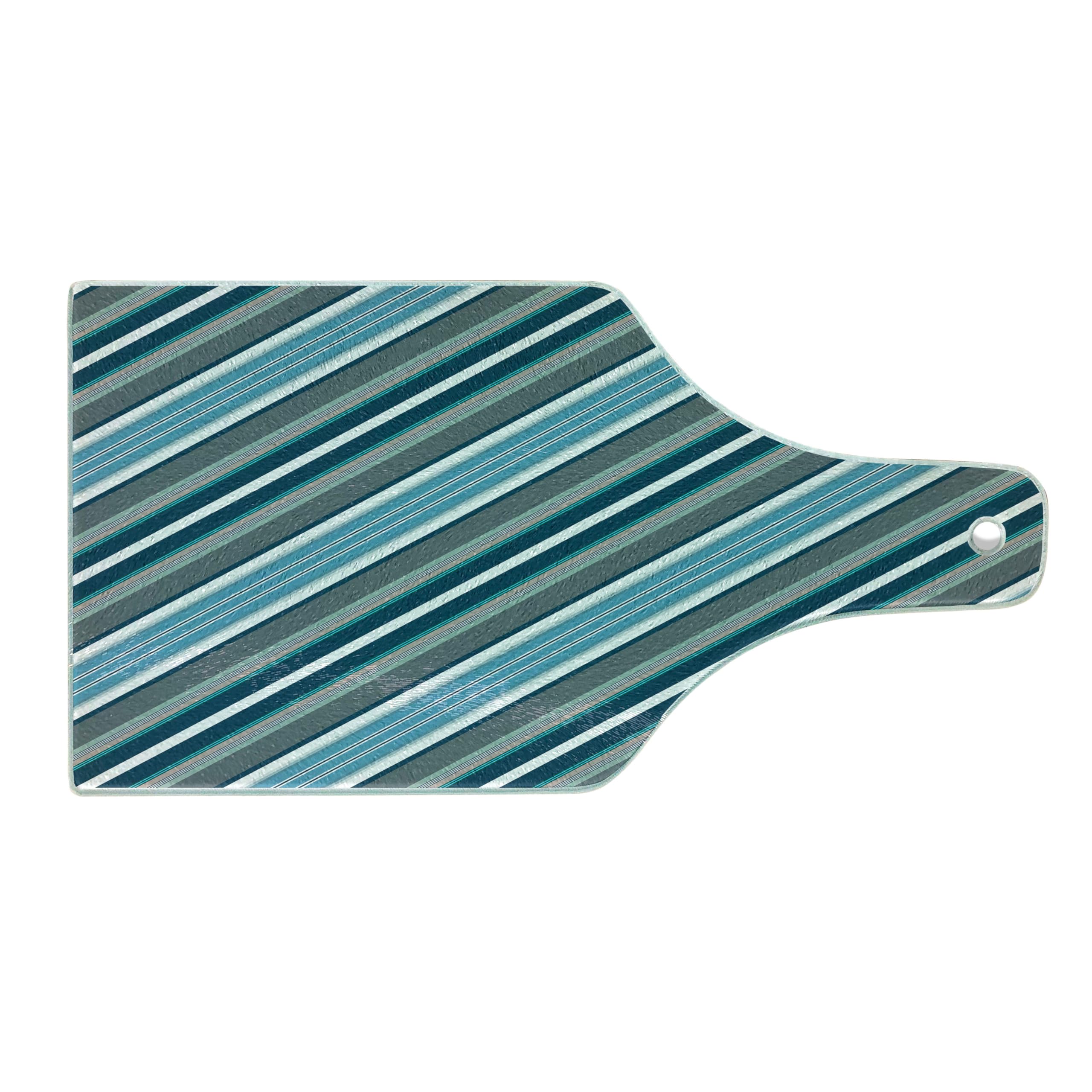 Ambesonne Navy Retro Striped Tempered Glass Cutting Board - Diagonal Stripes Modern Art Design - Decorative Serving Board for Cheese, Charcuterie & Wine - Wine Bottle Shape in White, Grey & Navy - Perfect for Kitchen, Dining & Entertaining