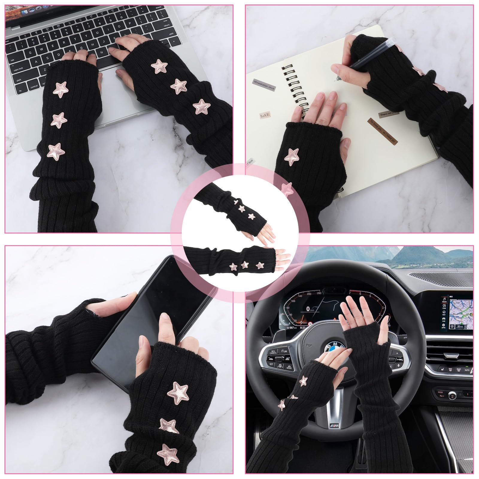 2Pcs Cute Star Print Arm Warmers for Women & Kids - Soft Knit Winter Accessories for Cold Weather, Yoga, and Outdoor Activities