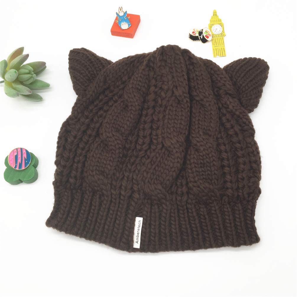 Amberetech Cute Wool-Like Knitted Cat Ears Headband for Women - Cozy Crochet Beanie Hat for Girls, Winter Fashion Accessory | Perfect for Cosplay, Halloween Costumes & Cold Weather Outfits